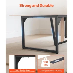 VEVOR Conference Table, 6 ft Office Meeting Table for 6-8 Person, Modern Rectangle Seminar Desk with Metal Legs, Meeting Desk Ideal for Office, Boardroom, Conference Room, Easy Assembly, Brown