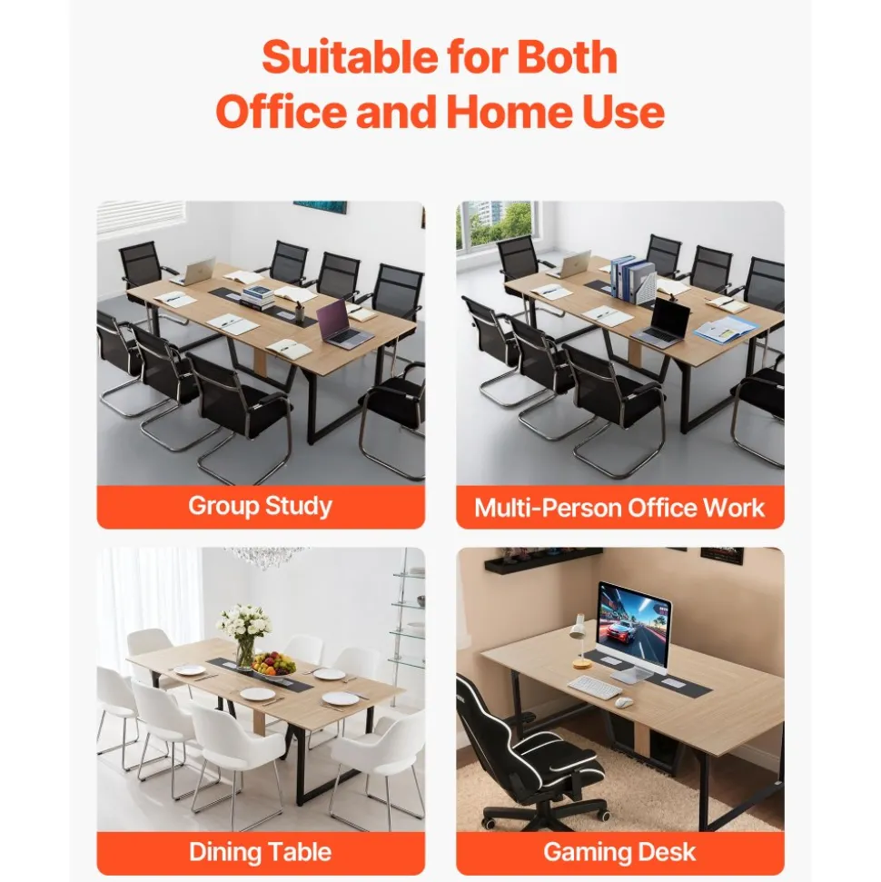 VEVOR Conference Table, 6 ft Office Meeting Table for 6-8 Person, Modern Rectangle Seminar Desk with Metal Legs, Meeting Desk Ideal for Office, Boardroom, Conference Room, Easy Assembly, Brown