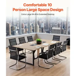 VEVOR Conference Table, 6 ft Office Meeting Table for 6-8 Person, Modern Rectangle Seminar Desk with Metal Legs, Meeting Desk Ideal for Office, Boardroom, Conference Room, Easy Assembly, Brown