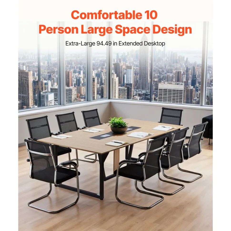 VEVOR Conference Table, 6 ft Office Meeting Table for 6-8 Person, Modern Rectangle Seminar Desk with Metal Legs, Meeting Desk Ideal for Office, Boardroom, Conference Room, Easy Assembly, Brown