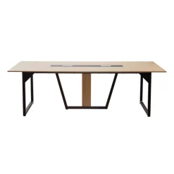 VEVOR Conference Table, 6 ft Office Meeting Table for 6-8 Person, Modern Rectangle Seminar Desk with Metal Legs, Meeting Desk Ideal for Office, Boardroom, Conference Room, Easy Assembly, Brown