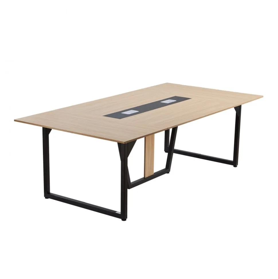 VEVOR Conference Table, 6 ft Office Meeting Table for 6-8 Person, Modern Rectangle Seminar Desk with Metal Legs, Meeting Desk Ideal for Office, Boardroom, Conference Room, Easy Assembly, Brown