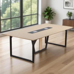 VEVOR Conference Table, 6 ft Office Meeting Table for 6-8 Person, Modern Rectangle Seminar Desk with Metal Legs, Meeting Desk Ideal for Office, Boardroom, Conference Room, Easy Assembly, Brown