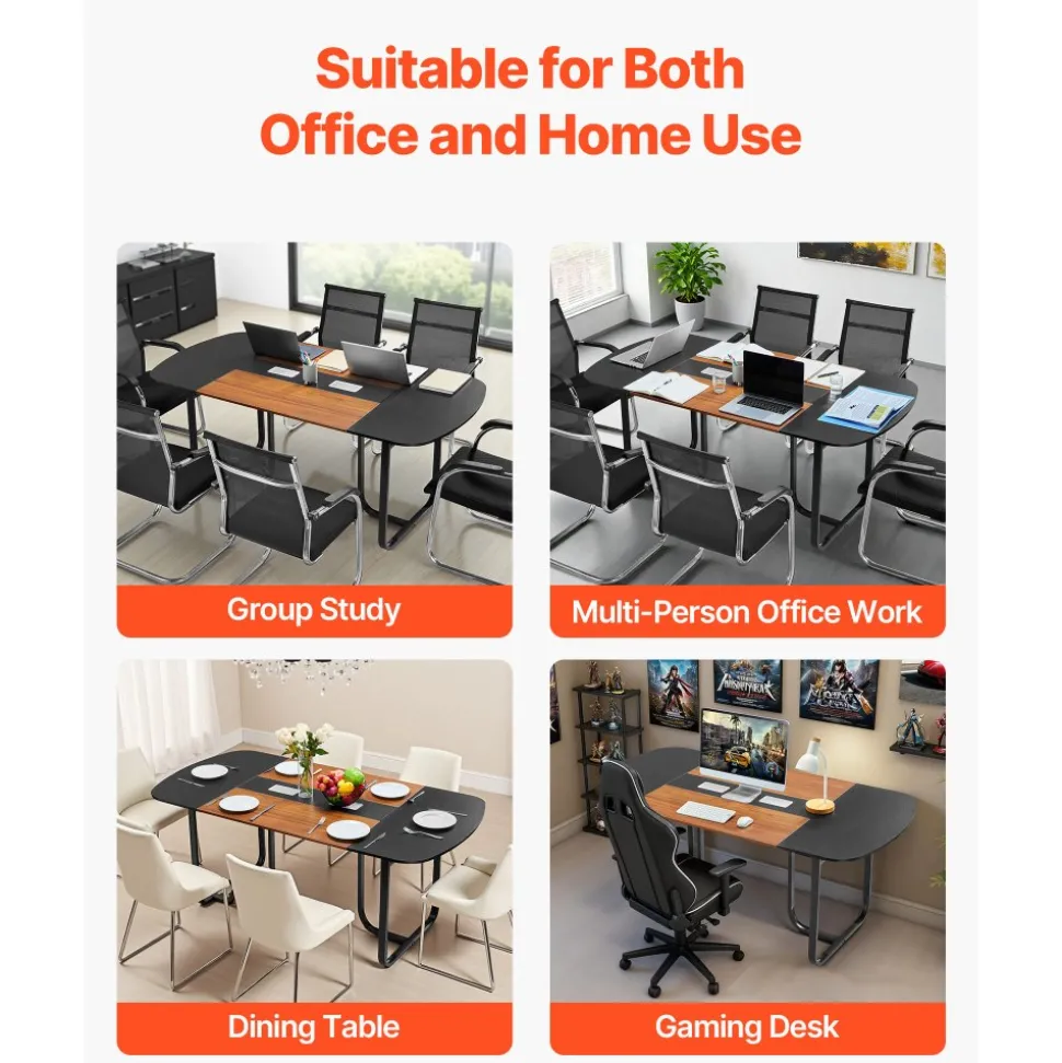 VEVOR Conference Table, 6 ft Oval Office Meeting Table for 6-8 Person, Modern Seminar Desk with Metal Legs, Large Meeting Desk for Office, Boardroom, Conference Room, Easy Assembly, Black & Brown