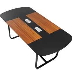 VEVOR Conference Table, 6 ft Oval Office Meeting Table for 6-8 Person, Modern Seminar Desk with Metal Legs, Large Meeting Desk for Office, Boardroom, Conference Room, Easy Assembly, Black & Brown