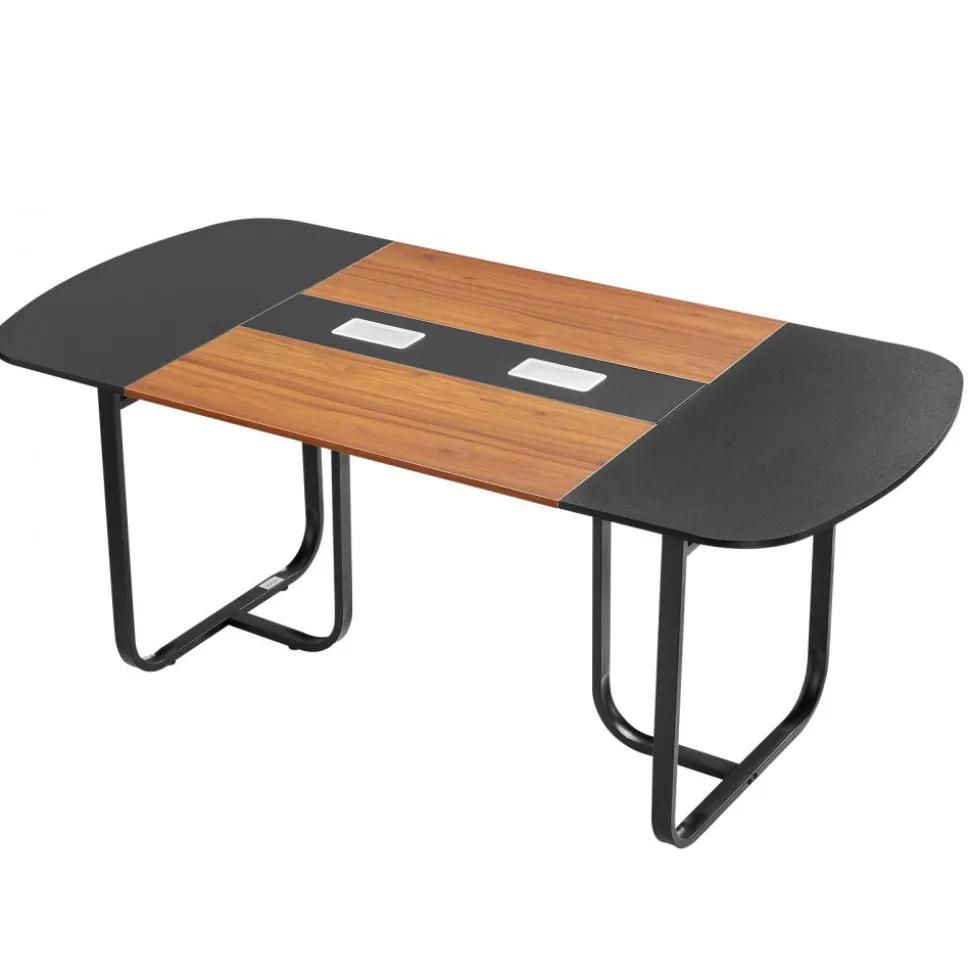 VEVOR Conference Table, 6 ft Oval Office Meeting Table for 6-8 Person, Modern Seminar Desk with Metal Legs, Large Meeting Desk for Office, Boardroom, Conference Room, Easy Assembly, Black & Brown