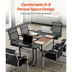 VEVOR Conference Table, 6 ft Oval Office Meeting Table for 6-8 Person, Modern Seminar Desk with Metal Legs, Large Meeting Desk for Office, Boardroom, Conference Room, Easy Assembly, Black & Brown