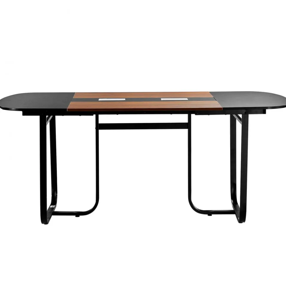 VEVOR Conference Table, 6 ft Oval Office Meeting Table for 6-8 Person, Modern Seminar Desk with Metal Legs, Large Meeting Desk for Office, Boardroom, Conference Room, Easy Assembly, Black & Brown