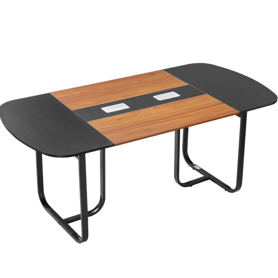 VEVOR Conference Table, 6 ft Oval Office Meeting Table for 6-8 Person, Modern Seminar Desk with Metal Legs, Large Meeting Desk for Office, Boardroom, Conference Room, Easy Assembly, Black & Brown