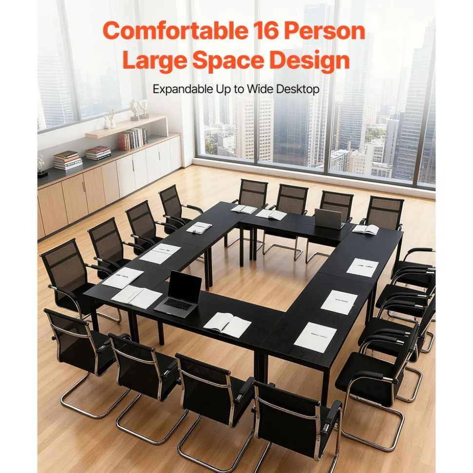 VEVOR Conference Table, Set of 6, 4.5 ft Office Meeting Table for 16 Person, Flexible Combination Desk Set, Modern Rectangle Meeting Desk with Metal Legs for Office, Conference Room, Easy Assembly
