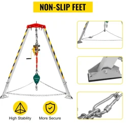 VEVOR Confined Space Rescue Tripod 1200lbs Winch with 8' Legs Confined Space Kit 98' Cable Rescue Tripod 32.8 Feet Fall Protection for Confined Space Rescue