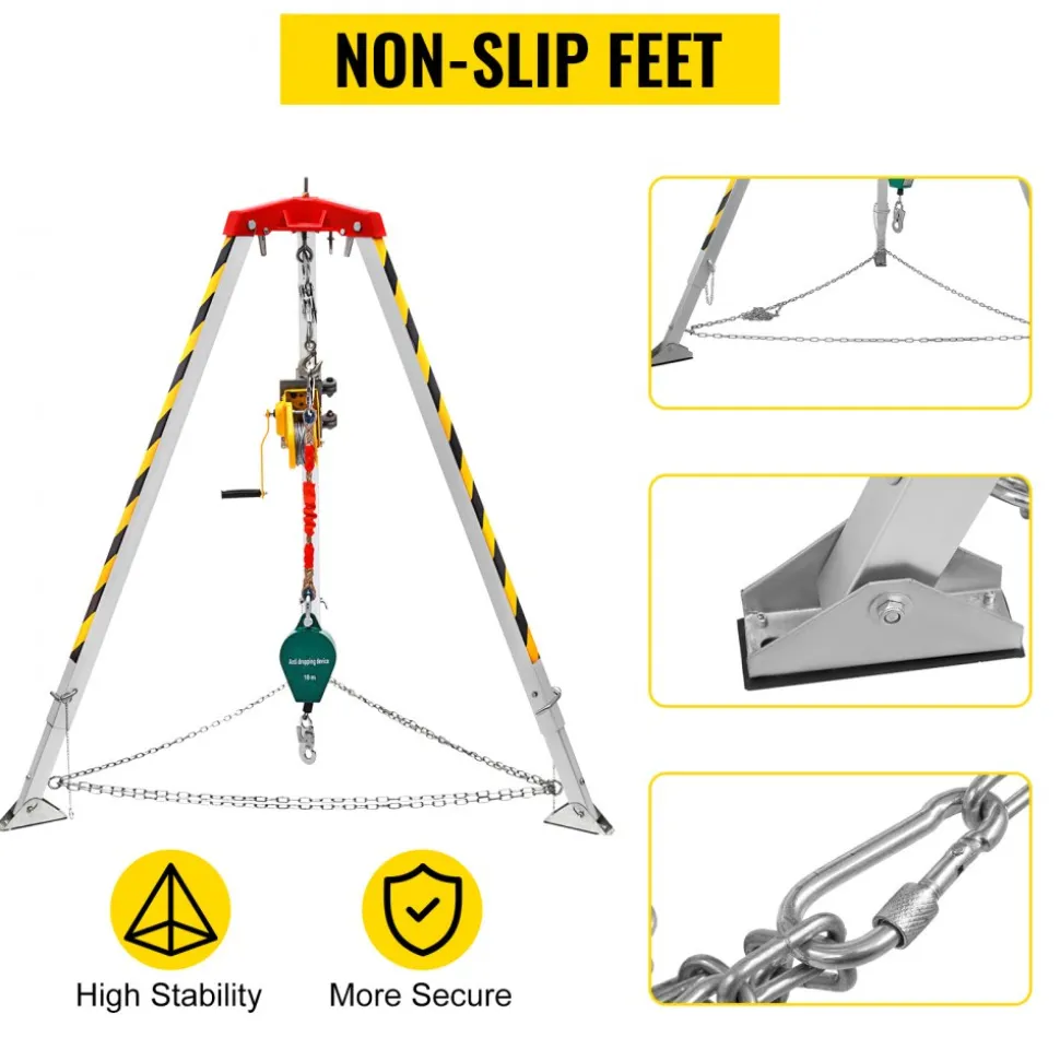 VEVOR Confined Space Rescue Tripod 1200lbs Winch with 8' Legs Confined Space Kit 98' Cable Rescue Tripod 32.8 Feet Fall Protection for Confined Space Rescue