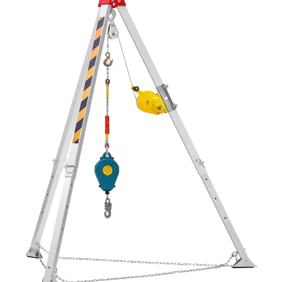 VEVOR Confined Space Tripod Kit, Heavy Duty Rescue Tripod Lifting Hoist 1800 lbs Winch, 4.1 ft Adjustable Legs, 65 ft Cable Portable Kit, 32.8 ft Fall Protection, 4.40-7.05 ft Working Height