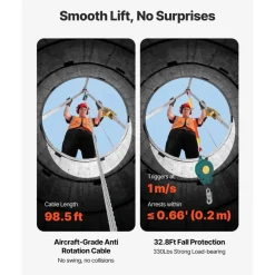 VEVOR Confined Space Tripod Kit 1200LBS Winch, Confined Space Tripod 7' Leg Bracket and 98' Cable, Confined Space Rescue Tripod 32.8' Fall Protection for Traditional Confined Spaces