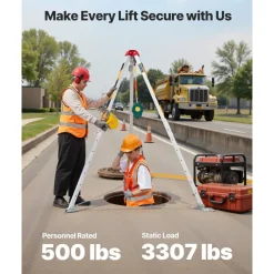 VEVOR Confined Space Tripod Kit 1200LBS Winch, Confined Space Tripod 7' Leg Bracket and 98' Cable, Confined Space Rescue Tripod 32.8' Fall Protection for Traditional Confined Spaces