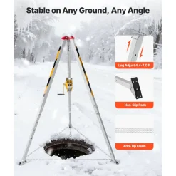 VEVOR Confined Space Tripod Kit 1200LBS Winch, Confined Space Tripod 7' Leg Bracket and 98' Cable, Confined Space Rescue Tripod 32.8' Fall Protection for Traditional Confined Spaces