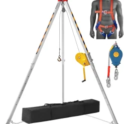 VEVOR Confined Space Tripod Kit, Confined Space Tripod 8' Legs and 98' Cable, Confined Space Rescue Tripod 32.8' Fall Protection, 2600 lbs Winch, Harness, Storage Bag