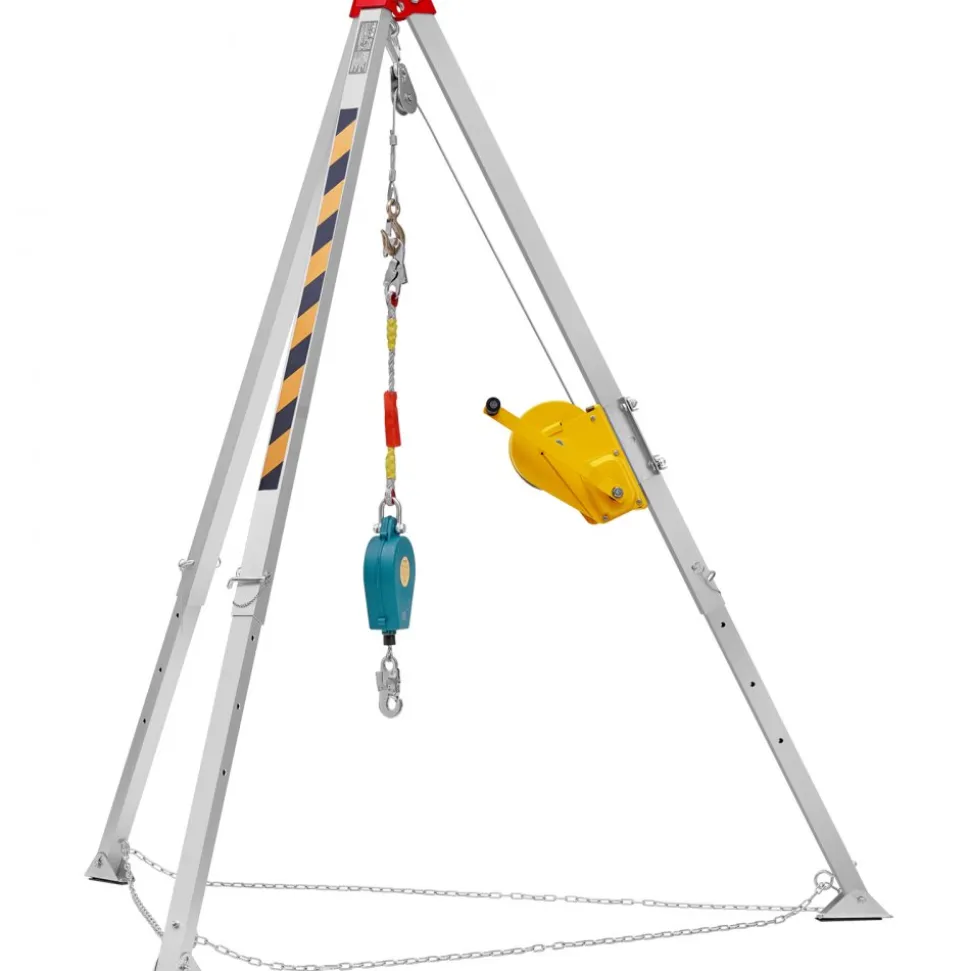 VEVOR Confined Space Tripod Kit, Confined Space Tripod 8' Legs and 98' Cable, Confined Space Rescue Tripod 32.8' Fall Protection, 2600 lbs Winch, Harness, Storage Bag