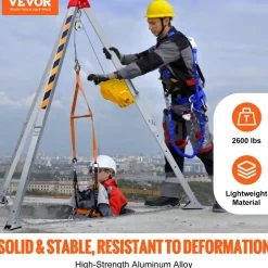 VEVOR Confined Space Tripod Kit, Confined Space Tripod 8' Legs and 98' Cable, Confined Space Rescue Tripod 32.8' Fall Protection, 2600 lbs Winch, Harness, Storage Bag