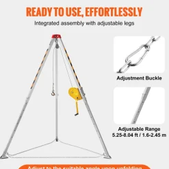 VEVOR Confined Space Tripod Kit, Confined Space Tripod 8' Legs and 98' Cable, Confined Space Rescue Tripod 32.8' Fall Protection, 2600 lbs Winch, Harness, Storage Bag