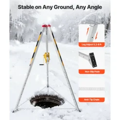 VEVOR Confined Space Tripod Kit, Confined Space Tripod 7' Legs and 98' Cable, Confined Space Rescue Tripod 32.8' Fall Protection, 1800 lbs Winch, Harness, Storage Bag