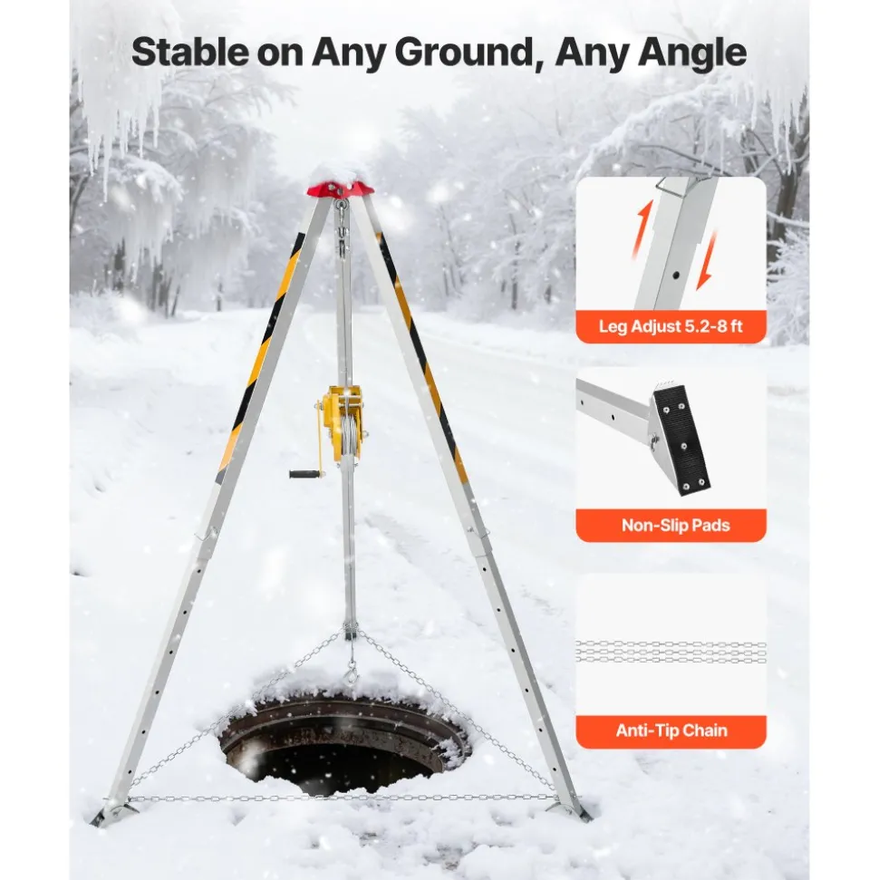 VEVOR Confined Space Tripod Kit, Confined Space Tripod 7' Legs and 98' Cable, Confined Space Rescue Tripod 32.8' Fall Protection, 1800 lbs Winch, Harness, Storage Bag