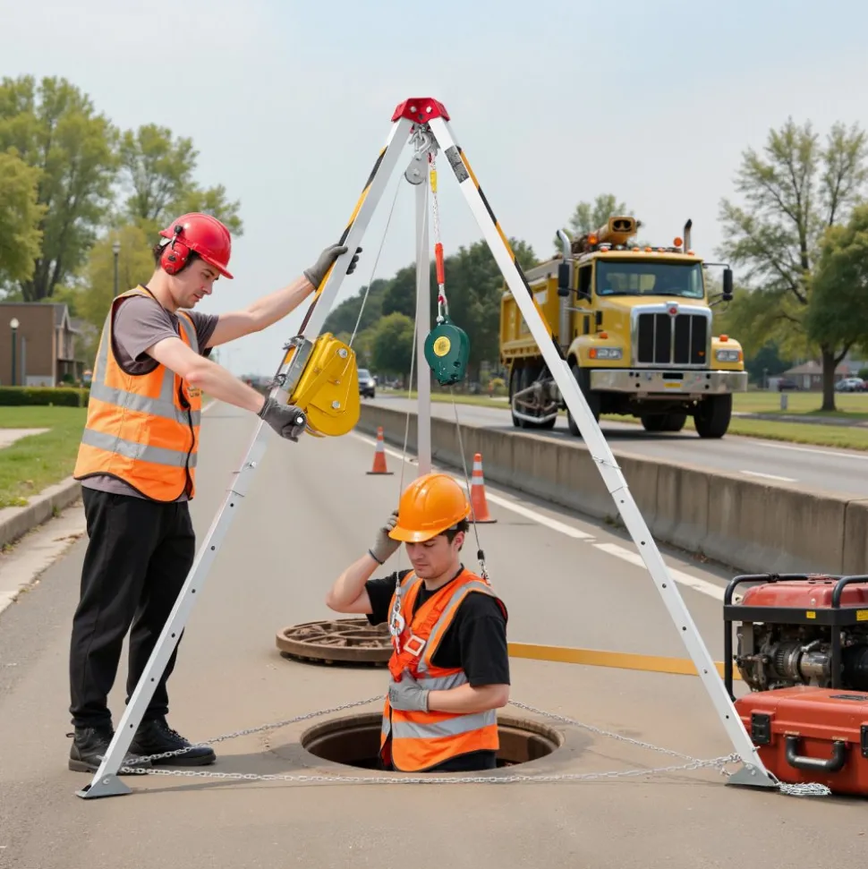 VEVOR Confined Space Tripod Kit, Confined Space Tripod 7' Legs and 98' Cable, Confined Space Rescue Tripod 32.8' Fall Protection, 1800 lbs Winch, Harness, Storage Bag