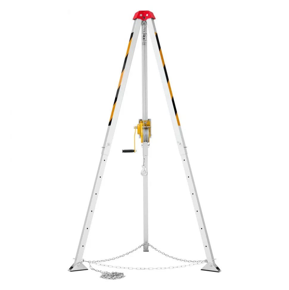 VEVOR Confined Space Tripod Kit, Heavy Duty Rescue Tripod Lifting Hoist 1200 lbs Winch, 4.1 ft Adjustable Legs, 65 ft Cable Portable Kit, 32.8 ft Fall Protection, 4.40-7.05 ft Working Height