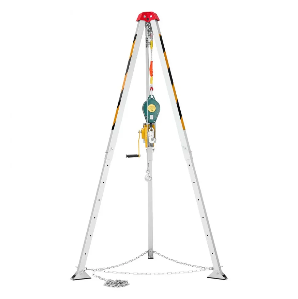 VEVOR Confined Space Tripod Kit, Heavy Duty Rescue Tripod Lifting Hoist 1200 lbs Winch, 4.1 ft Adjustable Legs, 65 ft Cable Portable Kit, 32.8 ft Fall Protection, 4.40-7.05 ft Working Height