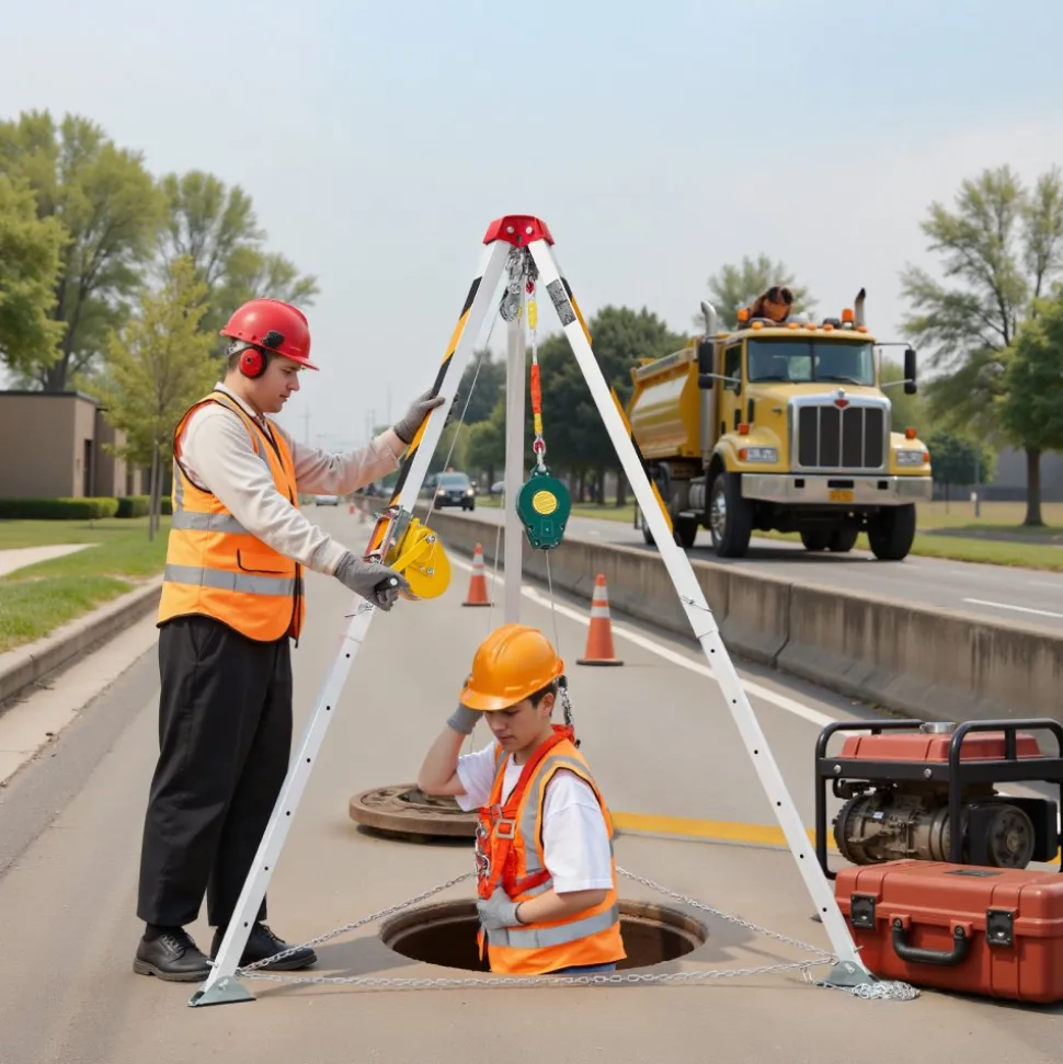 VEVOR Confined Space Tripod Kit, Heavy Duty Rescue Tripod Lifting Hoist 1200 lbs Winch, 4.1 ft Adjustable Legs, 65 ft Cable Portable Kit, 32.8 ft Fall Protection, 4.40-7.05 ft Working Height