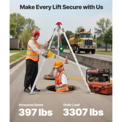 VEVOR Confined Space Tripod Kit, Heavy Duty Rescue Tripod Lifting Hoist 1200 lbs Winch, 4.1 ft Adjustable Legs, 65 ft Cable Portable Kit, 32.8 ft Fall Protection, 4.40-7.05 ft Working Height