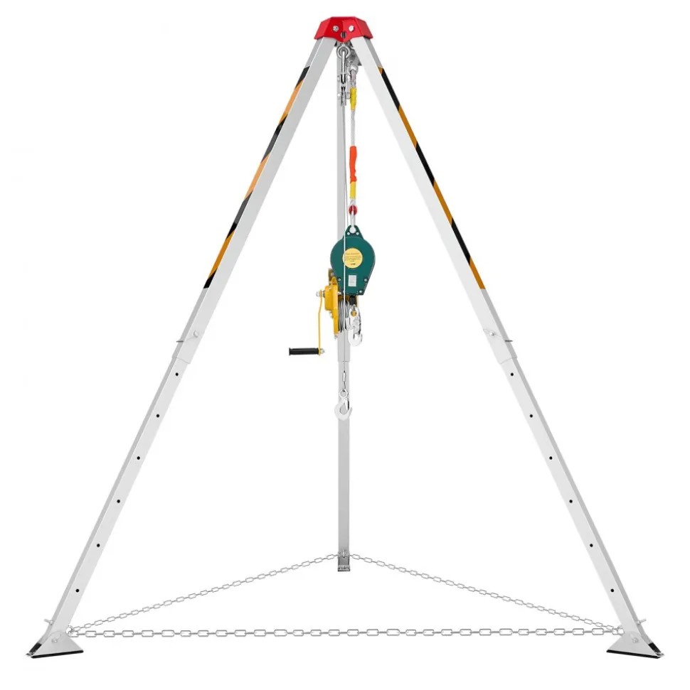 VEVOR Confined Space Tripod Kit, Heavy Duty Rescue Tripod Lifting Hoist 1200 lbs Winch, 4.1 ft Adjustable Legs, 65 ft Cable Portable Kit, 32.8 ft Fall Protection, 4.40-7.05 ft Working Height