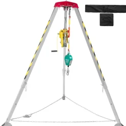 VEVOR Confined Space Tripod 1800lbs Winch and 8' Legs Confined Space Rescue Kit 98' Cable Rescue Tripod with 32.8' Fall Protection for Confined Space Rescue
