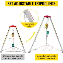VEVOR Confined Space Tripod 1800lbs Winch and 8' Legs Confined Space Rescue Kit 98' Cable Rescue Tripod with 32.8' Fall Protection for Confined Space Rescue