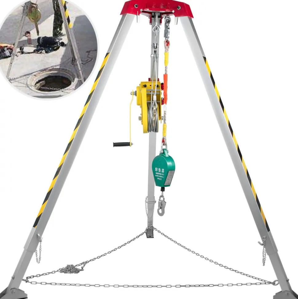 VEVOR Confined Space Tripod with 2600lbs Winch Confined Space Kit 8' Legs and 98' Cable Confined Space Rescue Tripod with 32.8' Fall Protection for Confined Space Rescue
