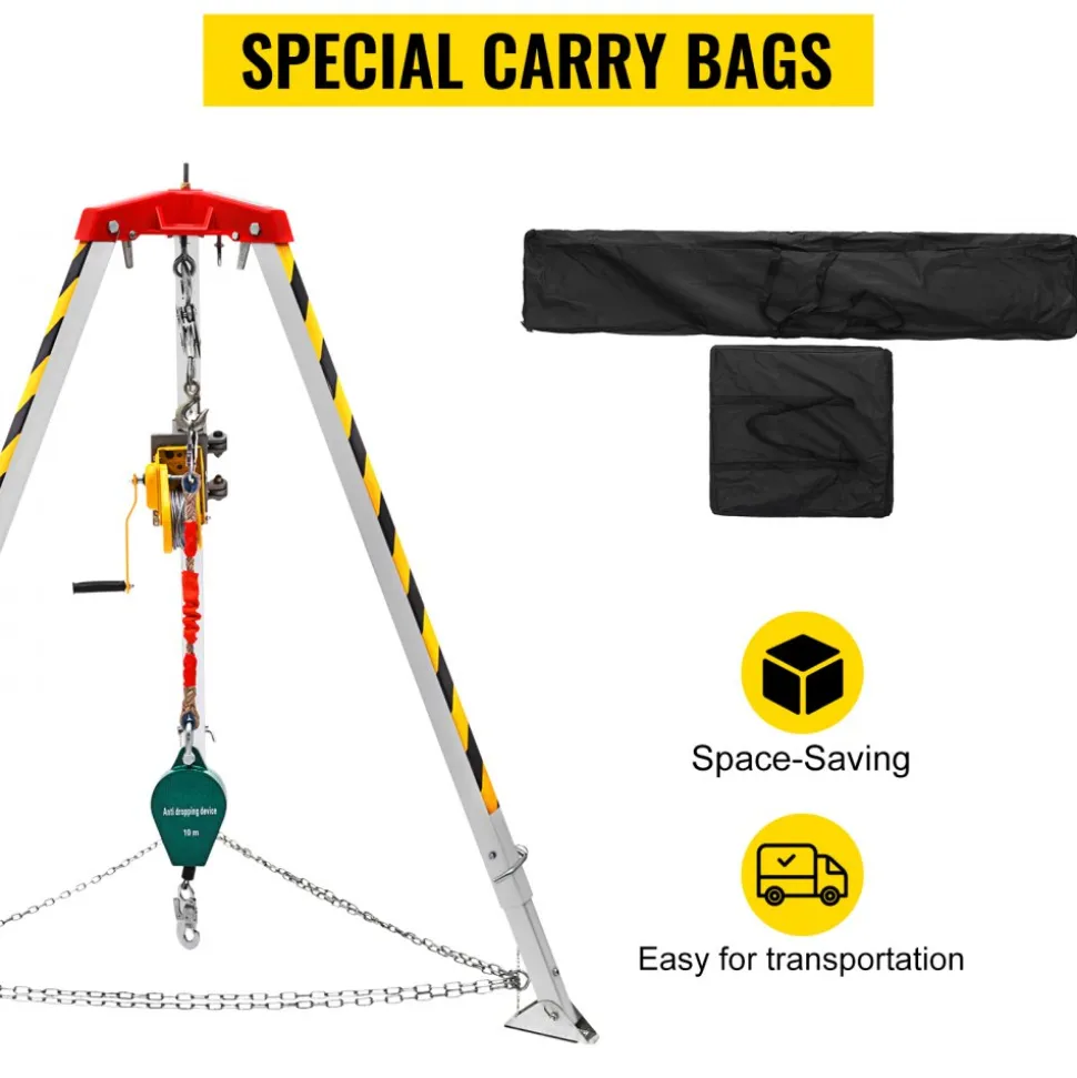 VEVOR Confined Space Tripod with 2600lbs Winch Confined Space Kit 8' Legs and 98' Cable Confined Space Rescue Tripod with 32.8' Fall Protection for Confined Space Rescue