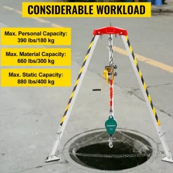 VEVOR Confined Space Tripod with 2600lbs Winch Confined Space Kit 8' Legs and 98' Cable Confined Space Rescue Tripod with 32.8' Fall Protection for Confined Space Rescue