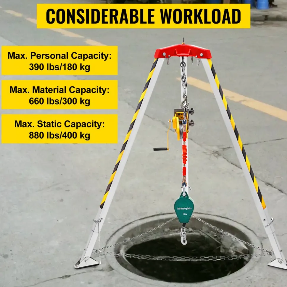 VEVOR Confined Space Tripod with 2600lbs Winch Confined Space Kit 8' Legs and 98' Cable Confined Space Rescue Tripod with 32.8' Fall Protection for Confined Space Rescue