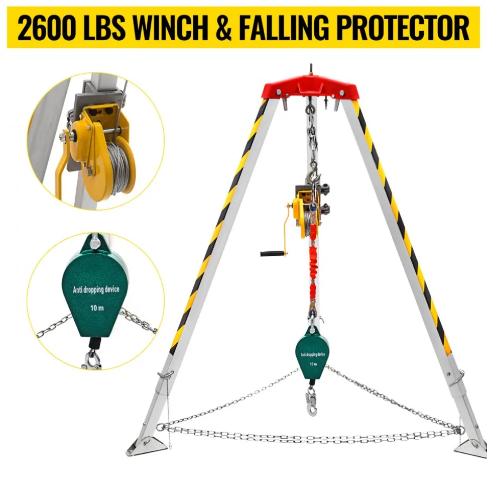 VEVOR Confined Space Tripod with 2600lbs Winch Confined Space Kit 8' Legs and 98' Cable Confined Space Rescue Tripod with 32.8' Fall Protection for Confined Space Rescue