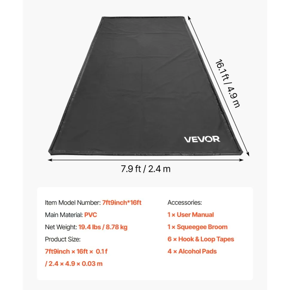 VEVOR Containment Mat, 7 ft 9 in x 16 ft, Non-Slip PVC Garage Floor Mat with a Cleaning Squeegee, Heavy Duty Durable Waterproof Containment Protection from Snow, Rain and Mud for Cars Parking, Black
