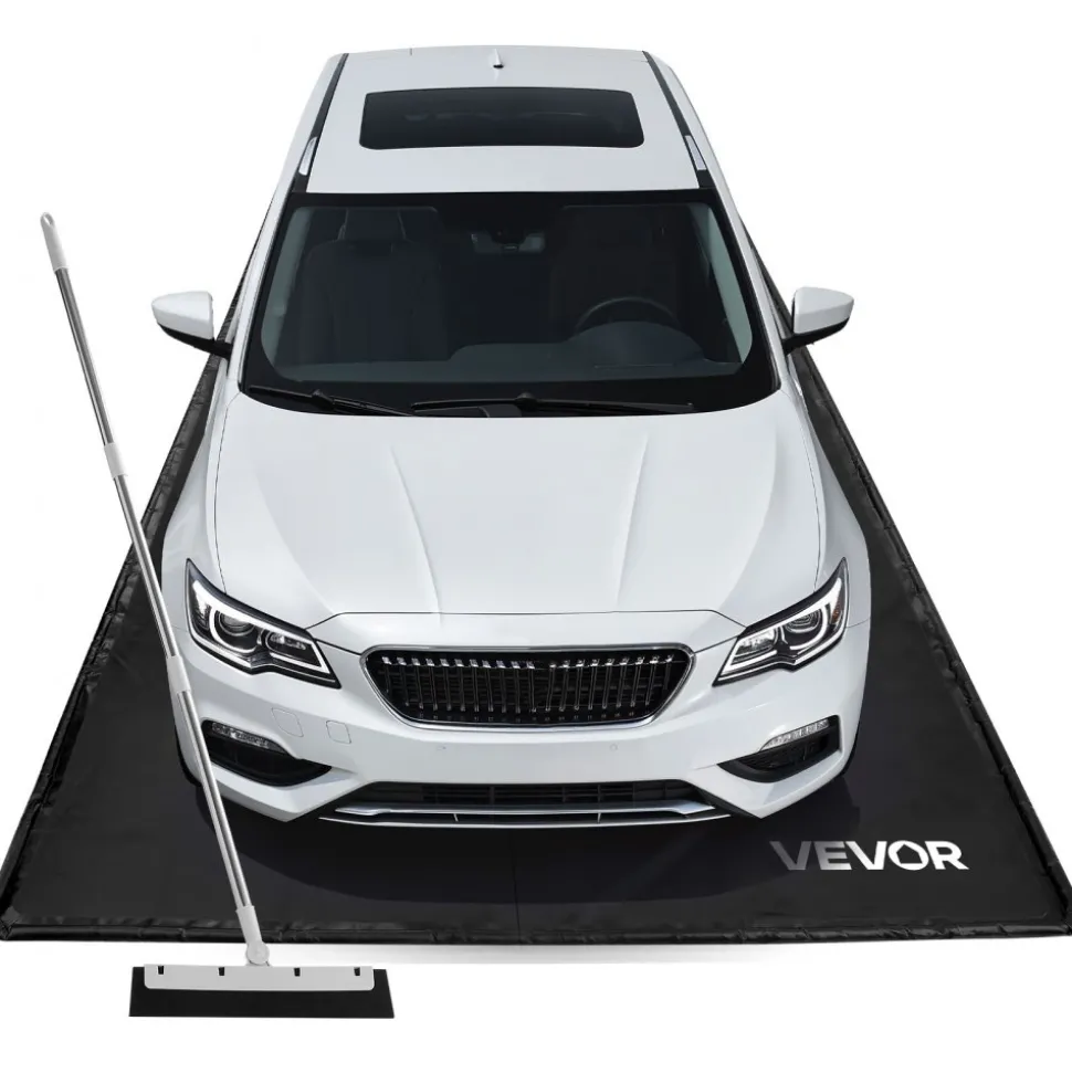 VEVOR Containment Mat, 8 ft 6 in x 20 ft, Non-Slip PVC Garage Floor Mat with a Cleaning Squeegee, Heavy Duty Durable Waterproof Protection from Snow, Rain and Mud for Cars SUVs Trucks Parking, Black