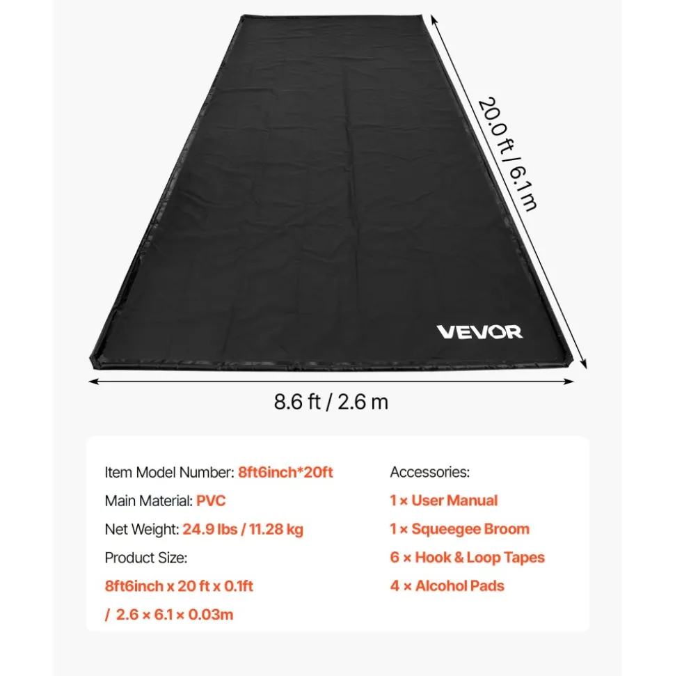 VEVOR Containment Mat, 8 ft 6 in x 20 ft, Non-Slip PVC Garage Floor Mat with a Cleaning Squeegee, Heavy Duty Durable Waterproof Protection from Snow, Rain and Mud for Cars SUVs Trucks Parking, Black