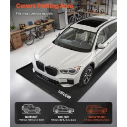 VEVOR Containment Mat, 8 ft 6 in x 20 ft, Non-Slip PVC Garage Floor Mat with a Cleaning Squeegee, Heavy Duty Durable Waterproof Protection from Snow, Rain and Mud for Cars SUVs Trucks Parking, Black