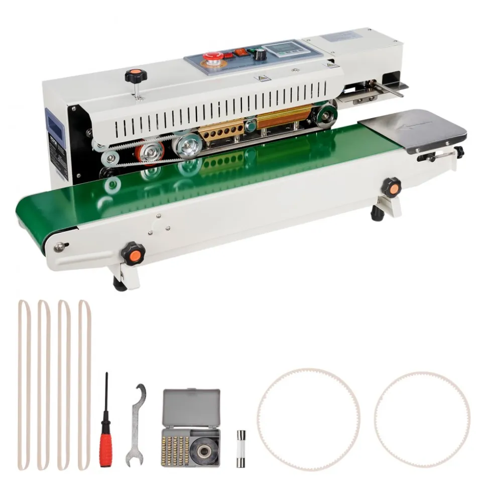 VEVOR Continuous Bag Band Sealing Machine, 0.24-0.47 in Seal Width, Horizontal Band Sealer Machine with Ink Printing, Temp & Speed Adjustable, Heat Sealing Machine for 0.001-0.03 in Plastic Bags