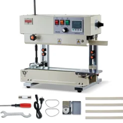 VEVOR Continuous Bag Band Sealing Machine, 0.24-0.47 in Seal Width, Vertical Band Sealer Machine with Roller Printing , Temp & Speed Adjustable, Heat Sealing Machine for 0.001-0.03 in Plastic Bags