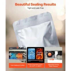 VEVOR Continuous Bag Band Sealing Machine, 0.24-0.47 in Seal Width, Vertical Band Sealer Machine with Roller Printing , Temp & Speed Adjustable, Heat Sealing Machine for 0.001-0.03 in Plastic Bags