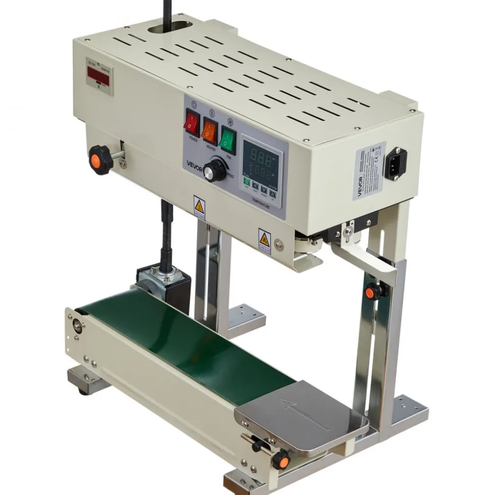 VEVOR Continuous Bag Band Sealing Machine, 0.24-0.47 in Seal Width, Vertical Band Sealer Machine with Roller Printing , Temp & Speed Adjustable, Heat Sealing Machine for 0.001-0.03 in Plastic Bags