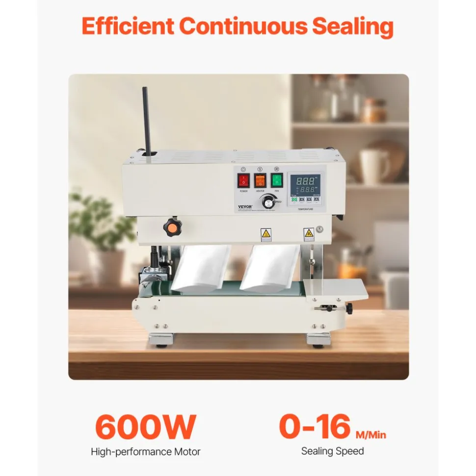 VEVOR Continuous Bag Band Sealing Machine, 0.24-0.47 in/6-12 mm Seal Width, Vertical Band Sealer Machine with Digital Temperature Control, Carbon Steel Bag Sealer for 0.02-0.8 mm Plastic Bags Films