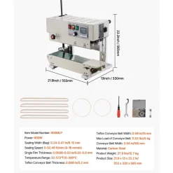 VEVOR Continuous Bag Band Sealing Machine, 0.24-0.47 in/6-12 mm Seal Width, Vertical Band Sealer Machine with Digital Temperature Control, Carbon Steel Bag Sealer for 0.02-0.8 mm Plastic Bags Films