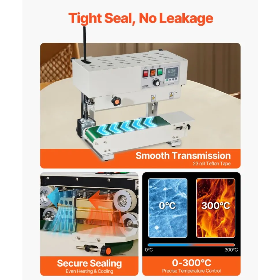 VEVOR Continuous Bag Band Sealing Machine, 0.24-0.47 in/6-12 mm Seal Width, Vertical Band Sealer Machine with Digital Temperature Control, Carbon Steel Bag Sealer for 0.02-0.8 mm Plastic Bags Films